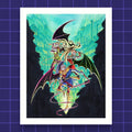 Godliath Hades Furies art print featuring three winged mythological figures in a vibrant ink and marker illustration.