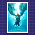 Godliath The Locked Tomb Drown print featuring an underwater embrace in vibrant blue tones on matte photo paper.