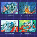 Godliath MegOp 5x7 matte photo paper prints featuring four different artistic scenes of Optimus Prime and Megatron.