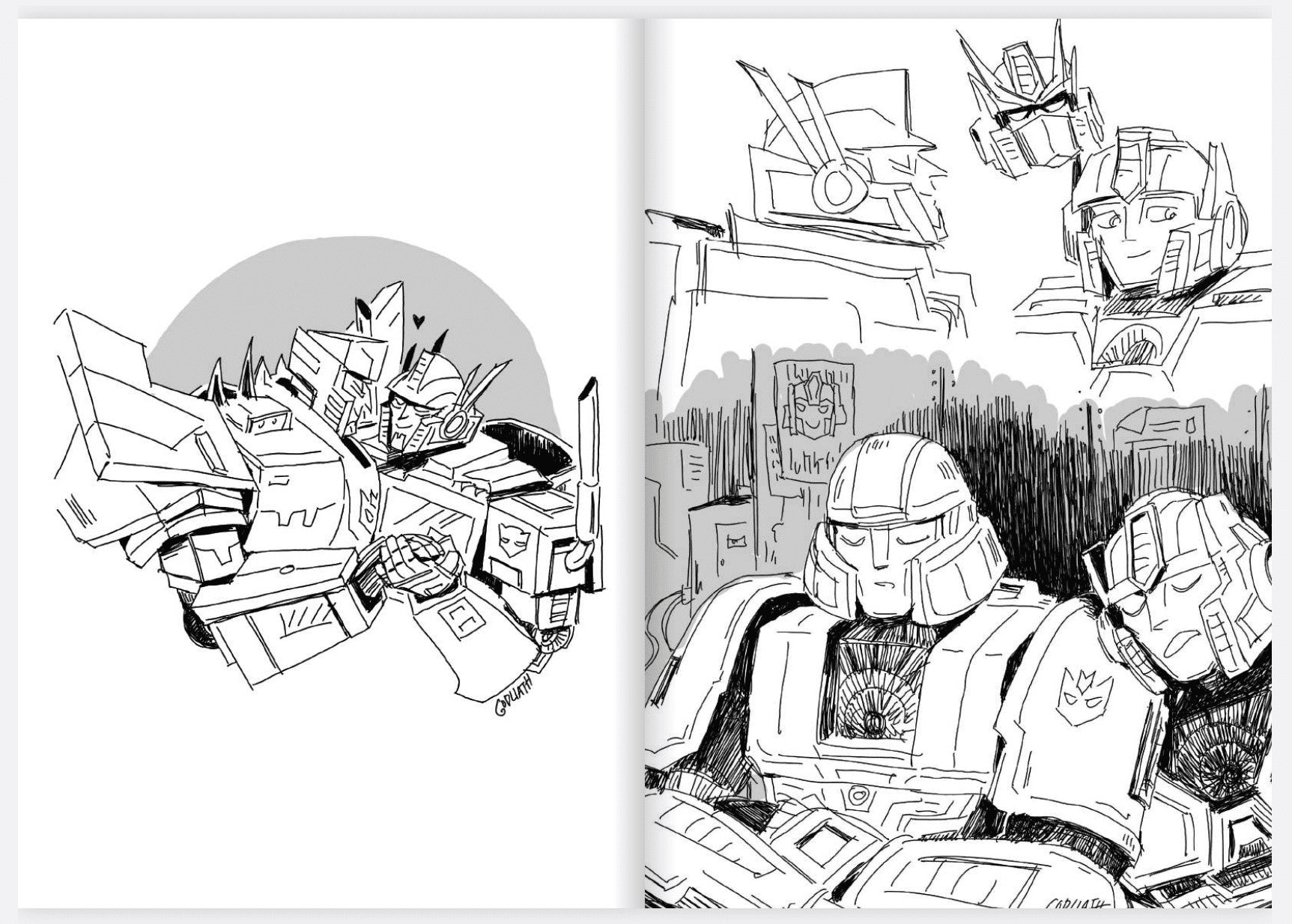 Godliath Peace & Love on Planet Earth artbook featuring black and white MegOp sketches from Earthspark continuity.