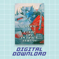 Godliath digital artbook cover featuring Megatron and Optimus Prime from Earthspark with stylized text overlay