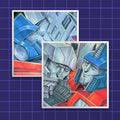 Godliath ES MegOp Shikishi bundle featuring hand-drawn style illustrations of Optimus Prime and Megatron