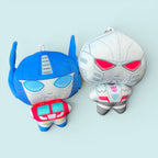 Godliath 4-inch plush charms featuring stylized robot character heads with silver ball chain clasps.