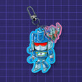 Godliath blue Soundwave and Laserbeak chibi acrylic keychain with a black metal lobster clasp.