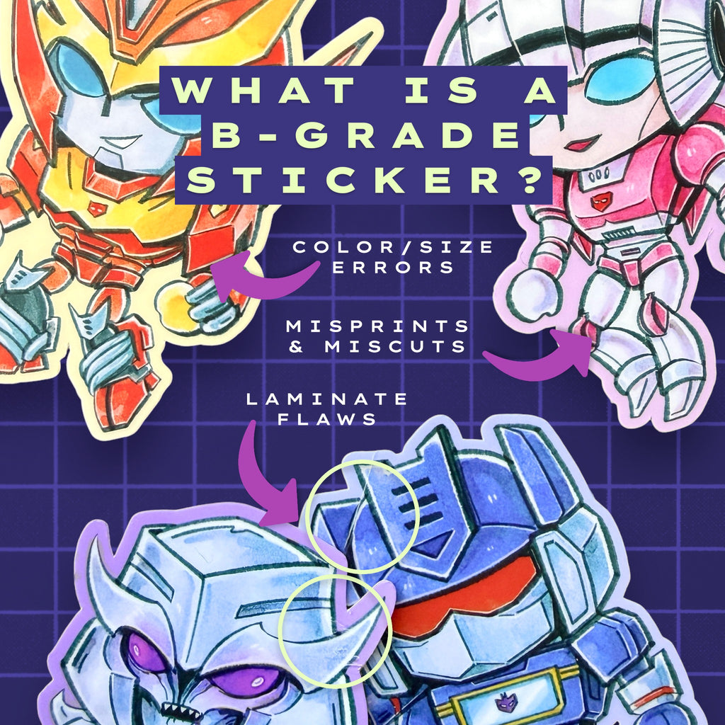 Godliath mystery grab bag featuring assorted die-cut TF character stickers with minor print and laminate flaws.