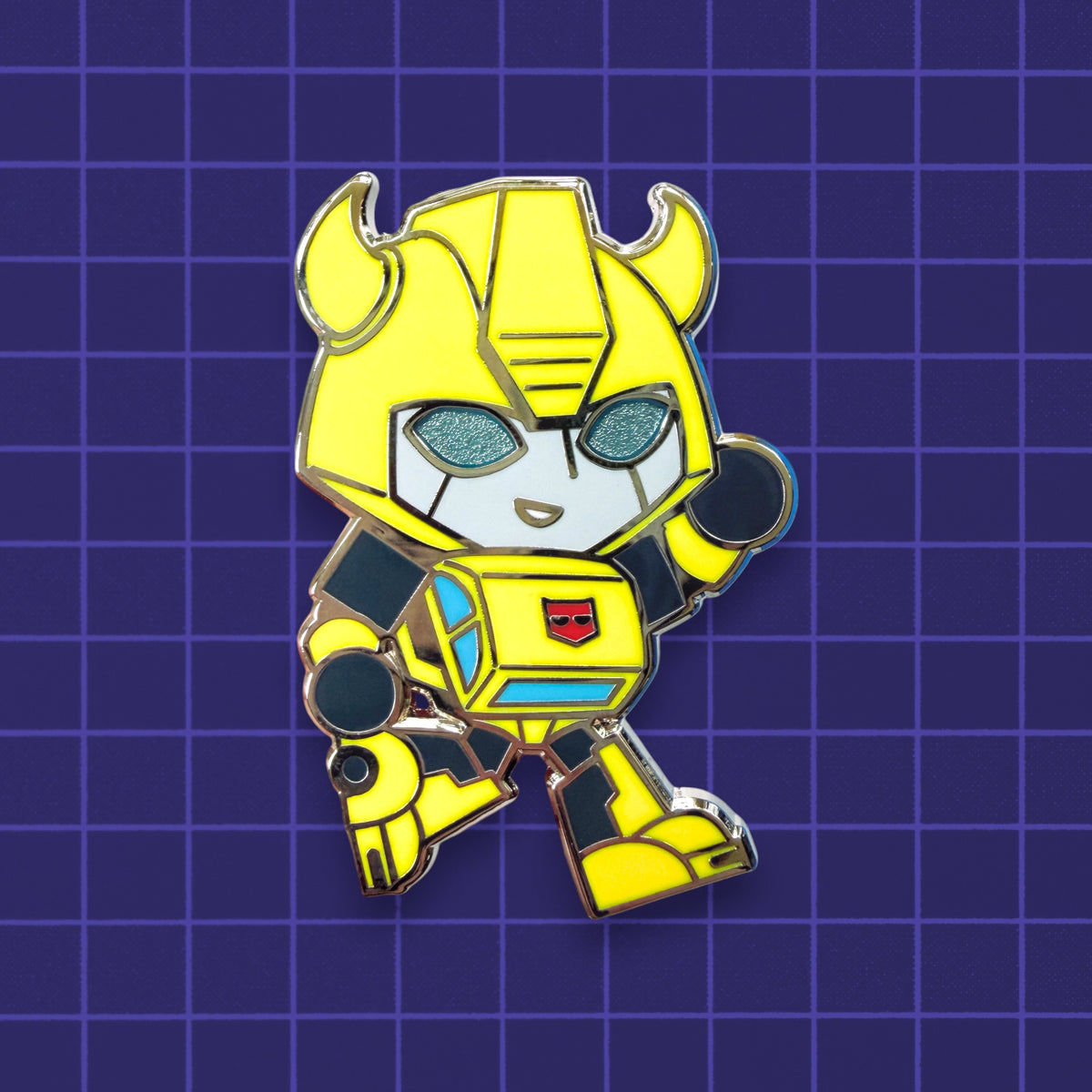 A chibi Transformers Bumblebee hard enamel pin